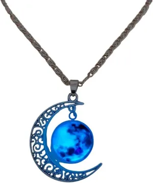 New 2025 Unisex Glow In The Dark Red Blue Green Moon Pendant Necklace Planet Glass Necklaces For Women Hers Jewelry Fashion Trendy Accessories Creative Gift For Women And Men