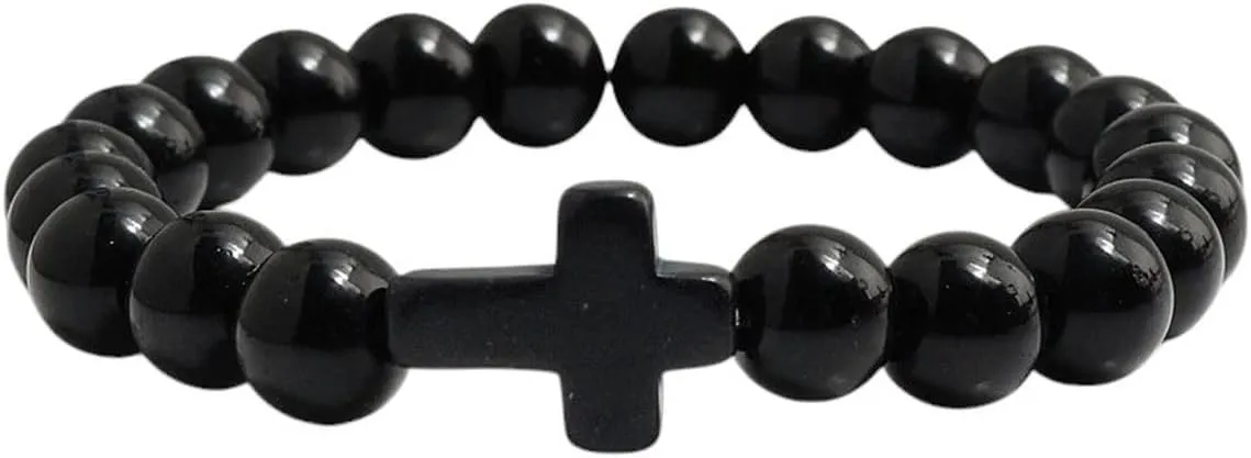 New 2025 Women Blue Stone Bracelet Hot Cross Prayer Men Natural Frosted Matte Volcanic Lava Rock Beaded Bracelets Jewelry Findings Fashion Trendy Accessories Creative Gift
