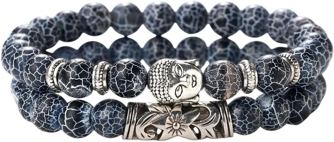 New 2026 Buddhist Buddha Head Prayer Bracelet Set Tiger Eye Black Volcanic Natural Stone Beads Unisex Men & Bangle Women Jewelry Fashion Trendy Accessories Creative Gift