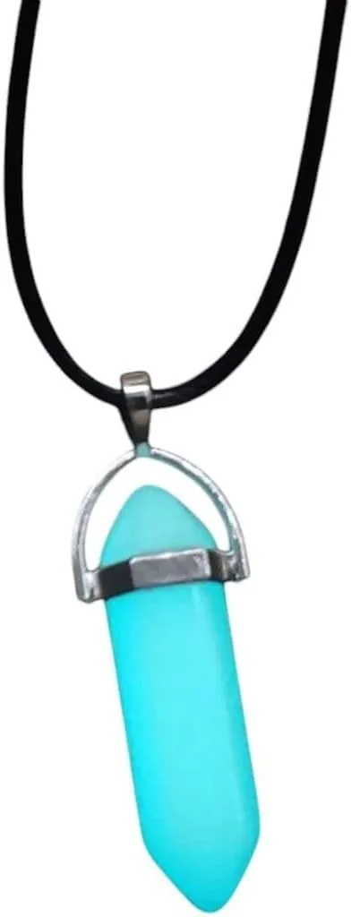New 2026 Dark Luminous Stone Fluorescent Hexagonal Column Necklace Natural Crystal Glowing In Pendant Leather Fashion Jewelry Gift Trendy Accessories Creative