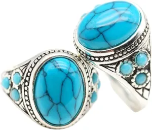 New 2026 Imitation Turquosie Ring Men Women Vintage Antique Silver Jewelry Fashion Luxury Accessories Creative Gift