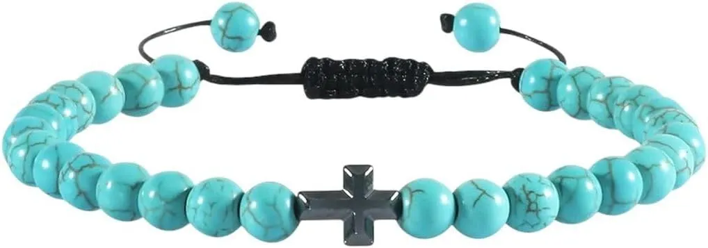 New 2026 Men's Natural Lava Rock Stone Bracelets Charm Tiger Eye Onyx Cross Beads Handmade Women Prayer Balance Bracelet Bangle Jewelry Fashion Trendy Accessories Creative Gift