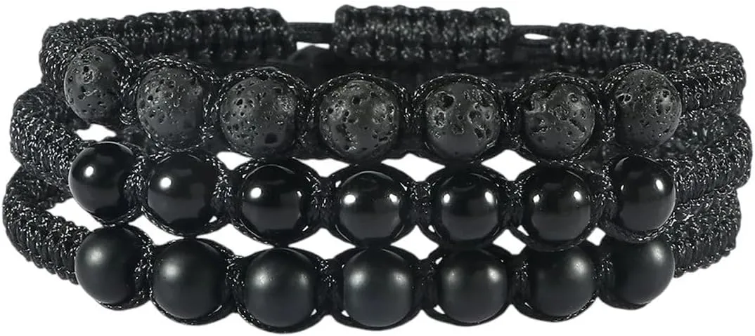 New 2026 Prayer Men Black Rope Bracelets Natural Onyx Volcanic Stone Bracelet Adjustable Balance Bangle Women Handmade Jewelry Gift Fashion Trendy Accessories Creative