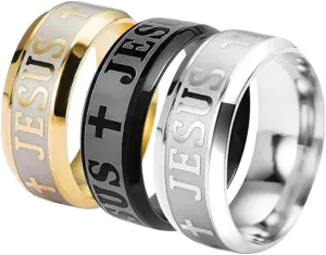 New 2026 Stainless Steel Letter Jesus Cross Ring For Men Religion Faith Jewelry Fashion Luxury Accessories Creative Gift