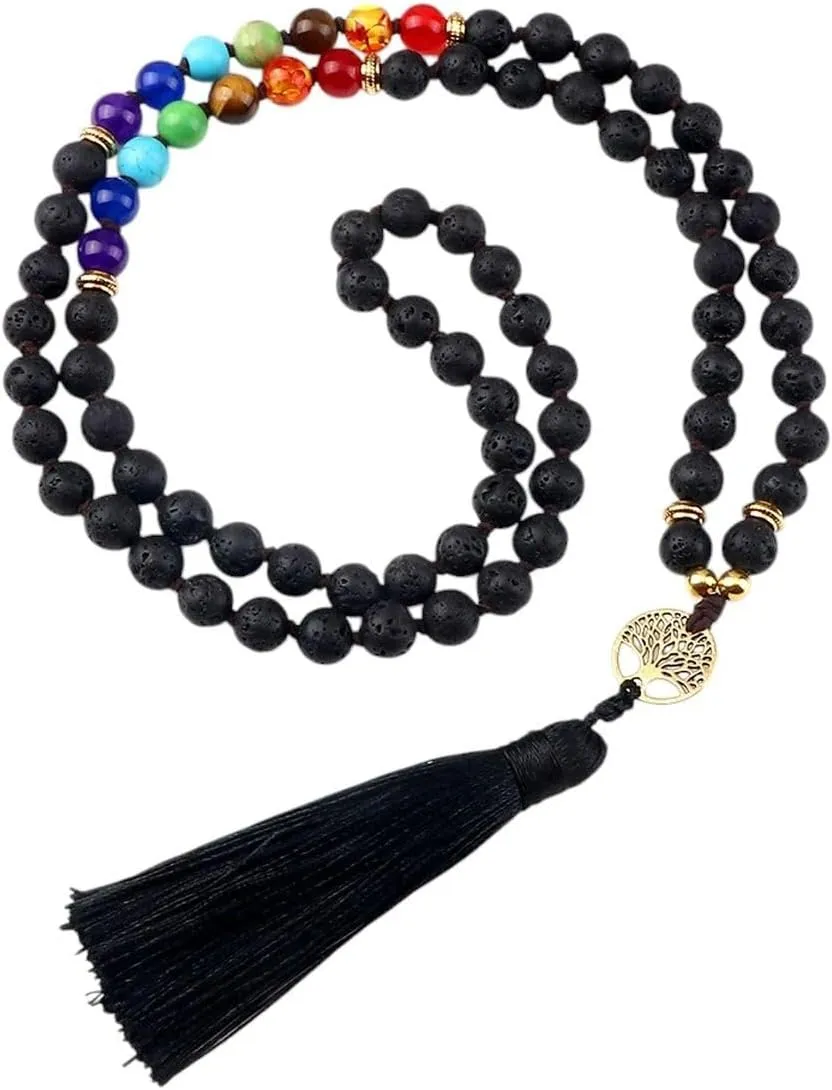 New 2026 Thread Necklaces Handmade 7 Natural Stone Tiger Eye Beads Women Men 108 Mala Tibetan Buddhist Jewelry Fashion Trendy Accessories Creative Gift