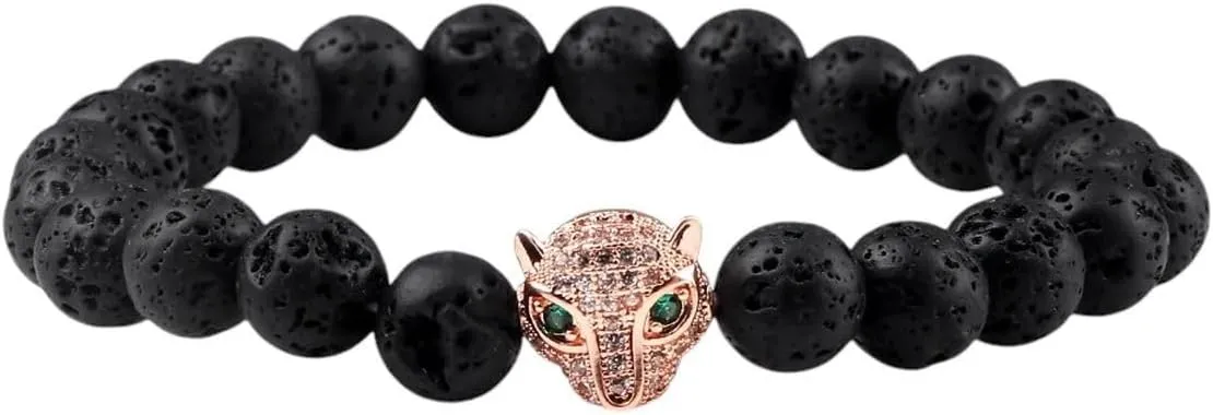 New 2026 Vintage Men Leopard Head Charms Lava Beads Bracelets Natural Stone Energy Yoga Prayer For Women Couples Jewelry Fashion Trendy Accessories Creative Gift