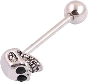New For Trendy 2025 1Pc Skull Tongue Piercing Stud Zircon Tongue Rings Stainless Steel Barbell Body Jewelry Fashion Accessories Creative Gift