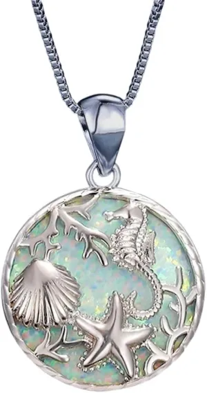 New For Trendy 2025 Fashion Cute Seahorse Sea Star Shell Pendant Necklace Inlay Imitation Blue Opal Pendant Necklace For Women Wedding Party Jewelry Fashion Accessories Creative Gift