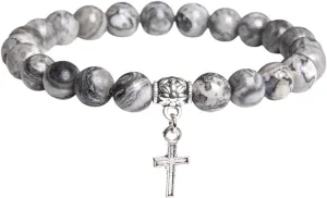 New For Trendy 2025 Men Beads Bracelet Slivers Color Cross Pendant Bracelet Natural Stone Bracelets Charm For Women Prayer Jewelry Fashion Accessories Creative Gift