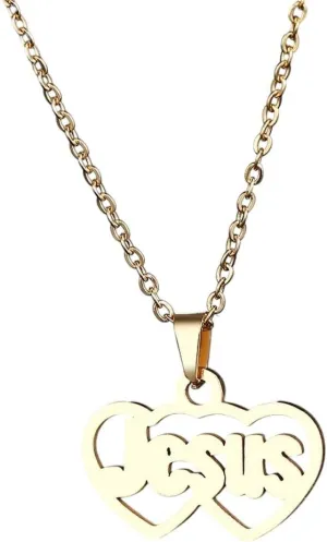 New For Trendy 2025 Stainless Steel Necklace For Women Man Double Heart Jesus Choker Pendant Necklace Jewelry Fashion Accessories Creative Gift