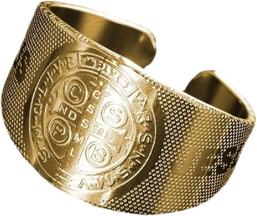 New For Trendy 2025 Stainless Steel Saint Benedict Jesus Cross Ring Mens Catholic Open Ring Womens Fashion Exorcism Faith Christian Jewelry Fashion Accessories Creative Gift