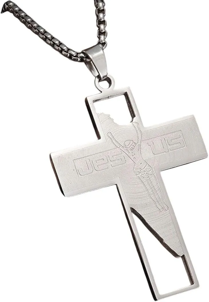 New For Trendy 2025 Titanium Steel Christian Jesus Cross Pendant Necklace Retro Catholic Faith Prayer Jewelry For Men And Women Jewelry Fashion Accessories Creative Gift