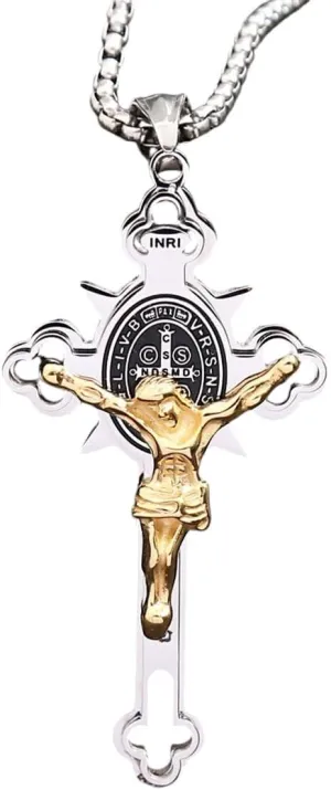 New For Trendy 2025 Vintage Christian Jesus Cross Pendant Necklace Men's Stainless Steel Religious Jesus Necklaces Prayer Baptism Jewelry Fashion Accessories Creative Gift