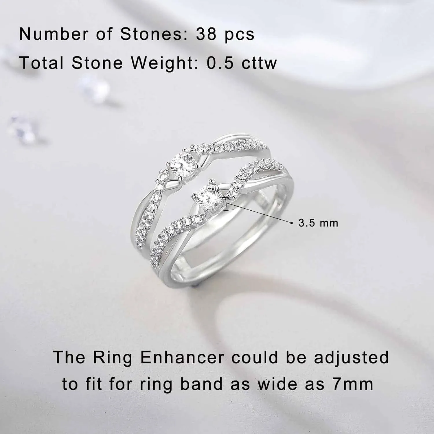 Newshe Jewellery AAAAA Cz Ring Enhancer for Engagement Rings 925 Sterling Silver Wedding Band for Women 18K Yellow Gold Size 5-10