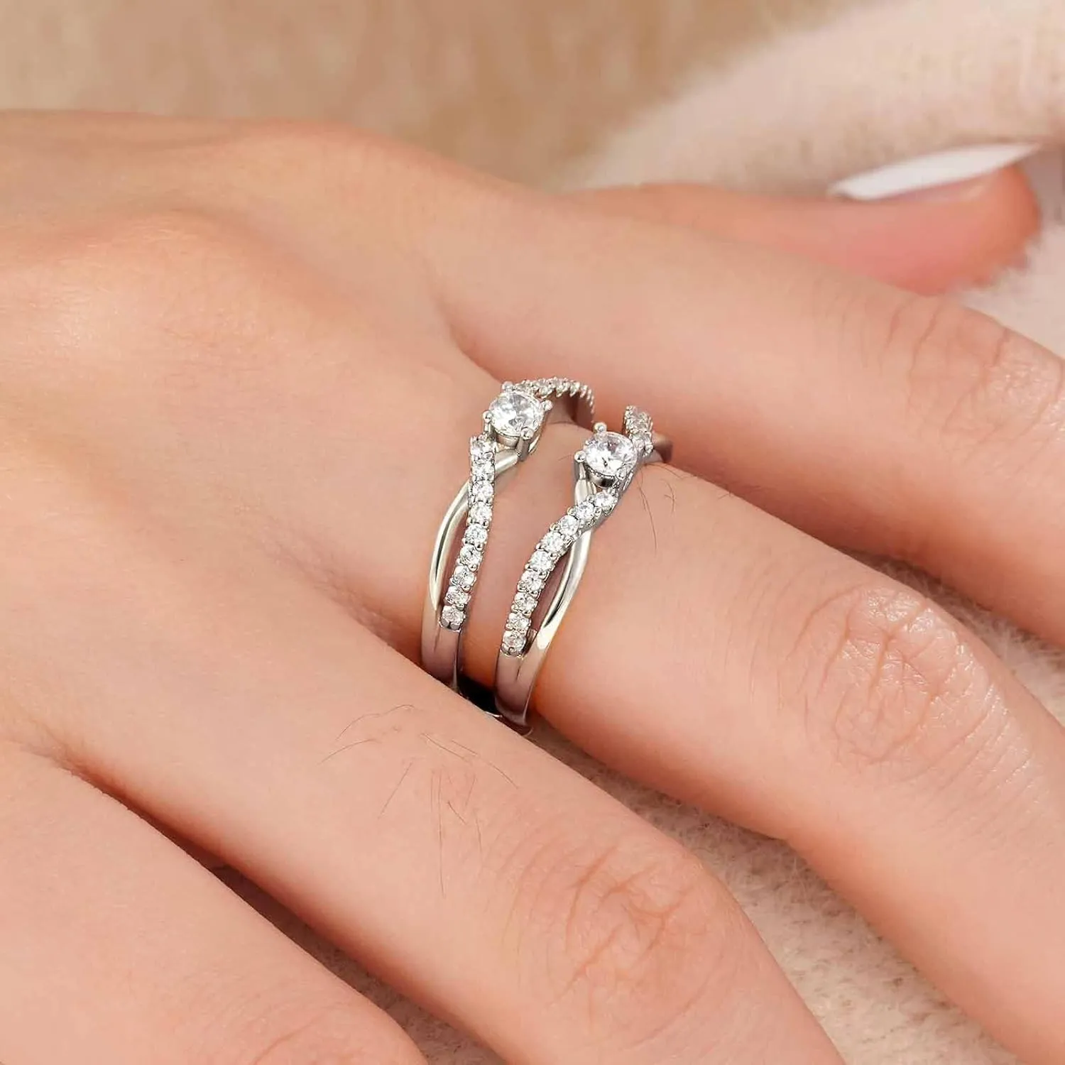 Newshe Jewellery AAAAA Cz Ring Enhancer for Engagement Rings 925 Sterling Silver Wedding Band for Women 18K Yellow Gold Size 5-10