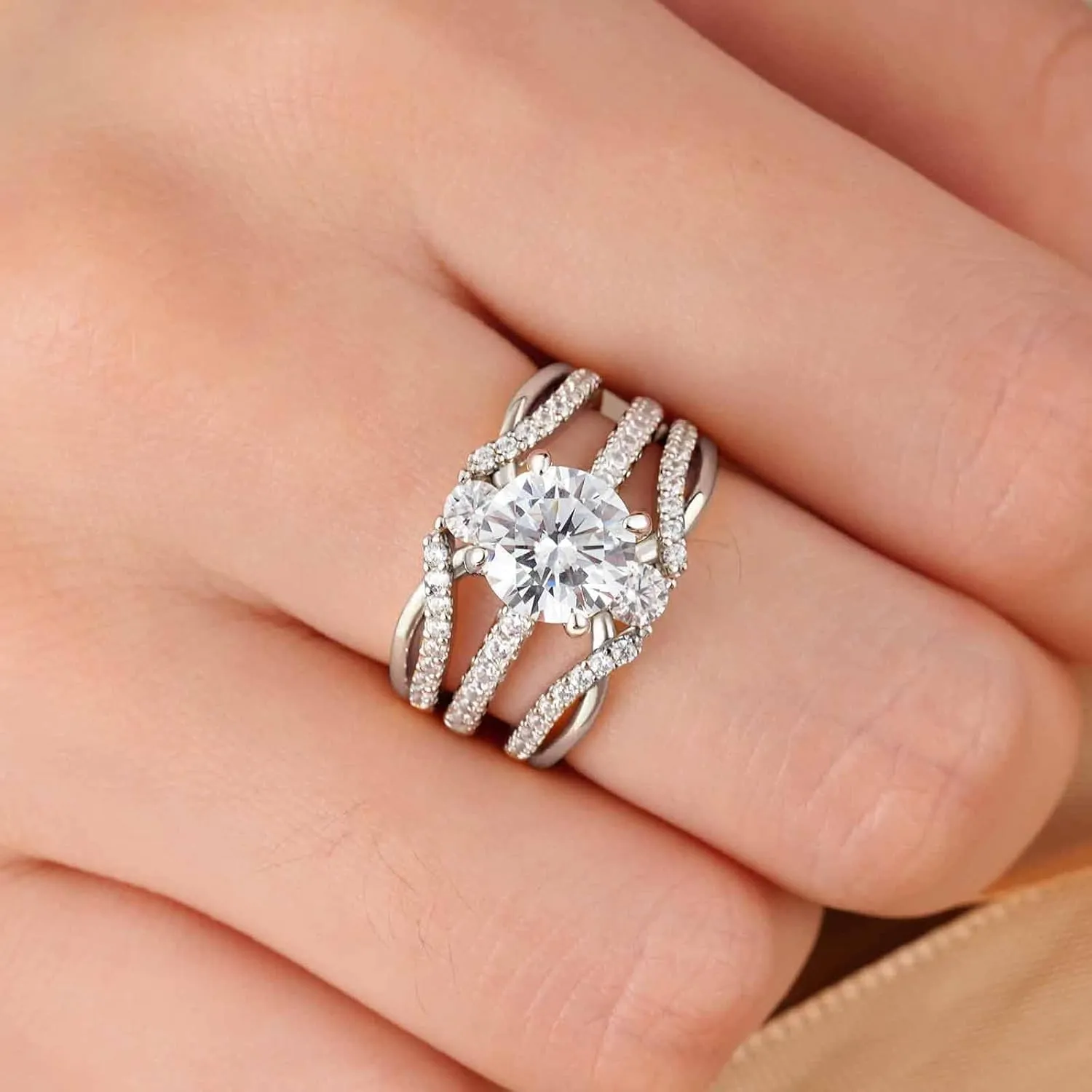 Newshe Jewellery AAAAA Cz Ring Enhancer for Engagement Rings 925 Sterling Silver Wedding Band for Women 18K Yellow Gold Size 5-10