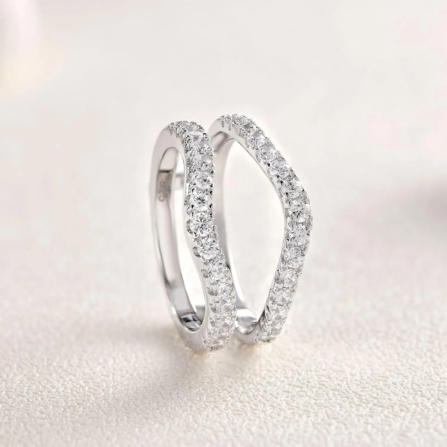 Newshe Jewellery Moissanite Wedding Band for Women Ring Enhancer for Engagement Rings 925 Sterling Silver Rings Size 5-10