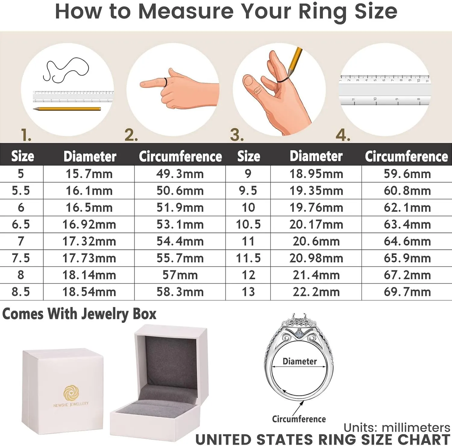 Newshe Jewellery Moissanite Wedding Band for Women Ring Enhancer for Engagement Rings 925 Sterling Silver Rings Size 5-10