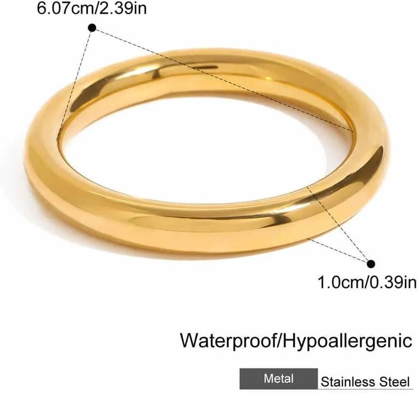 NewZenro Chunky 18k Gold Plated Bracelet for Women Men Minimalist Stainless Steel Simple Design Durable Hypoallergenic Lightweight Stackable Stretch Bangle Jewelry for Everyday Wear
