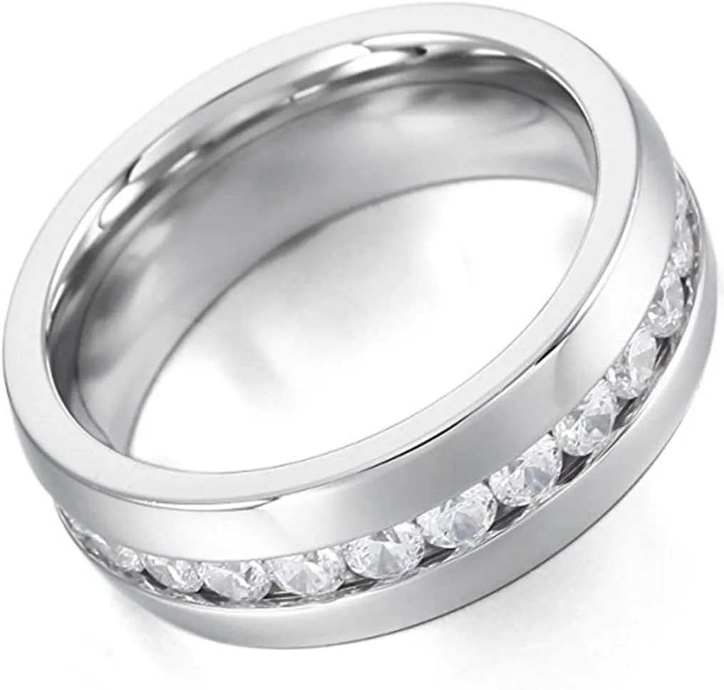 NL19 Mens Womens 6MM Titanium Stainless Steel High Polished 18K Gold Plated Channel Set Cubic Zirconia CZ Promise Engagement Band Unisex Gold Wedding Ring Comfort Fit, Size 6-14