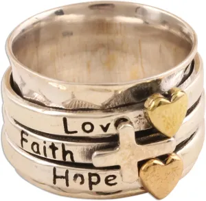 NOVICA Artisan Handmade .925 Sterling Silver Meditation Spinner Ring Love Faith Hope Brass India Spiritual Religious Christian Inspirational 'Spiritual Gifts'