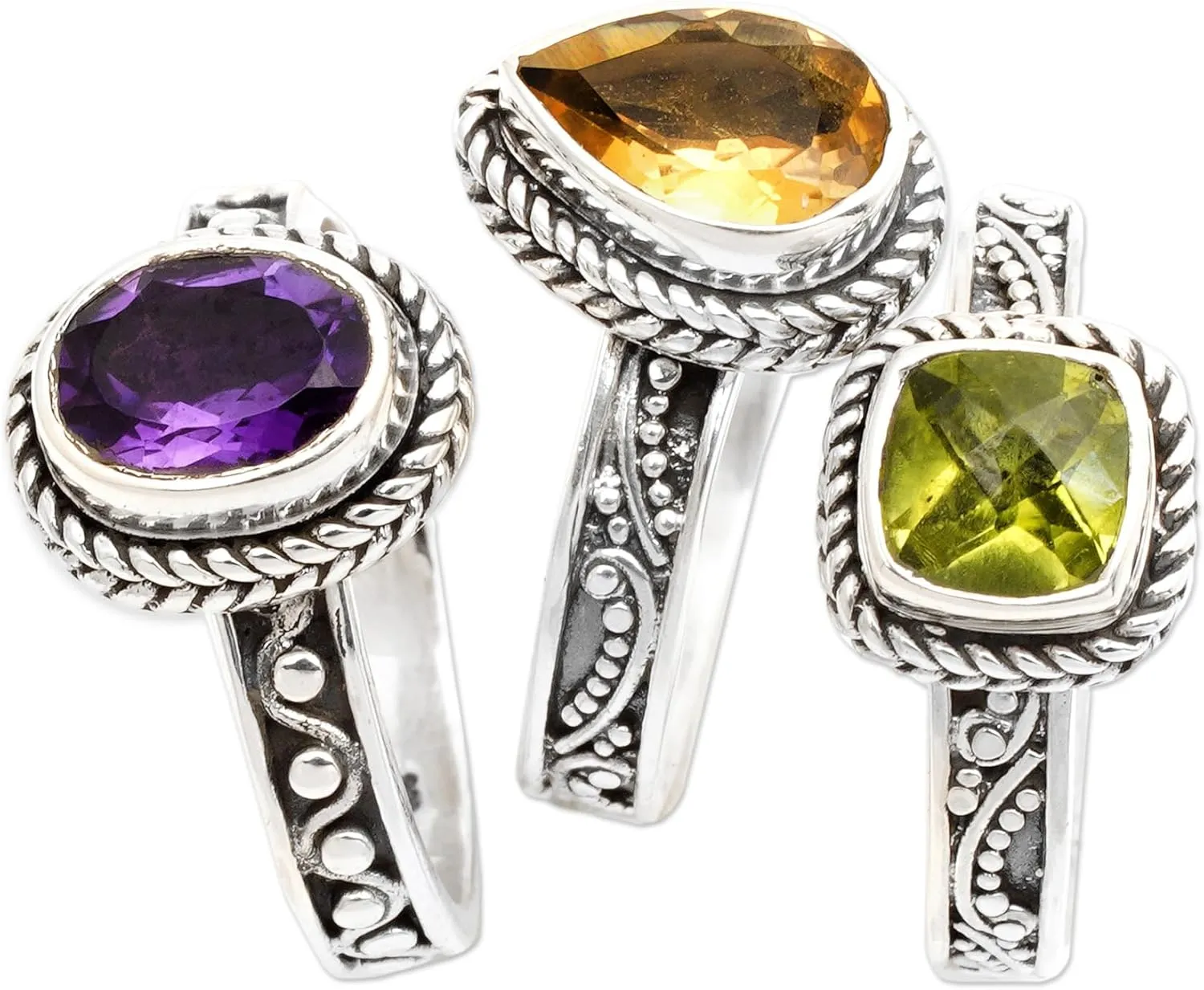 NOVICA Multi-Gem Peridot .925 Sterling Silver Ring 'Perfect Prism'
