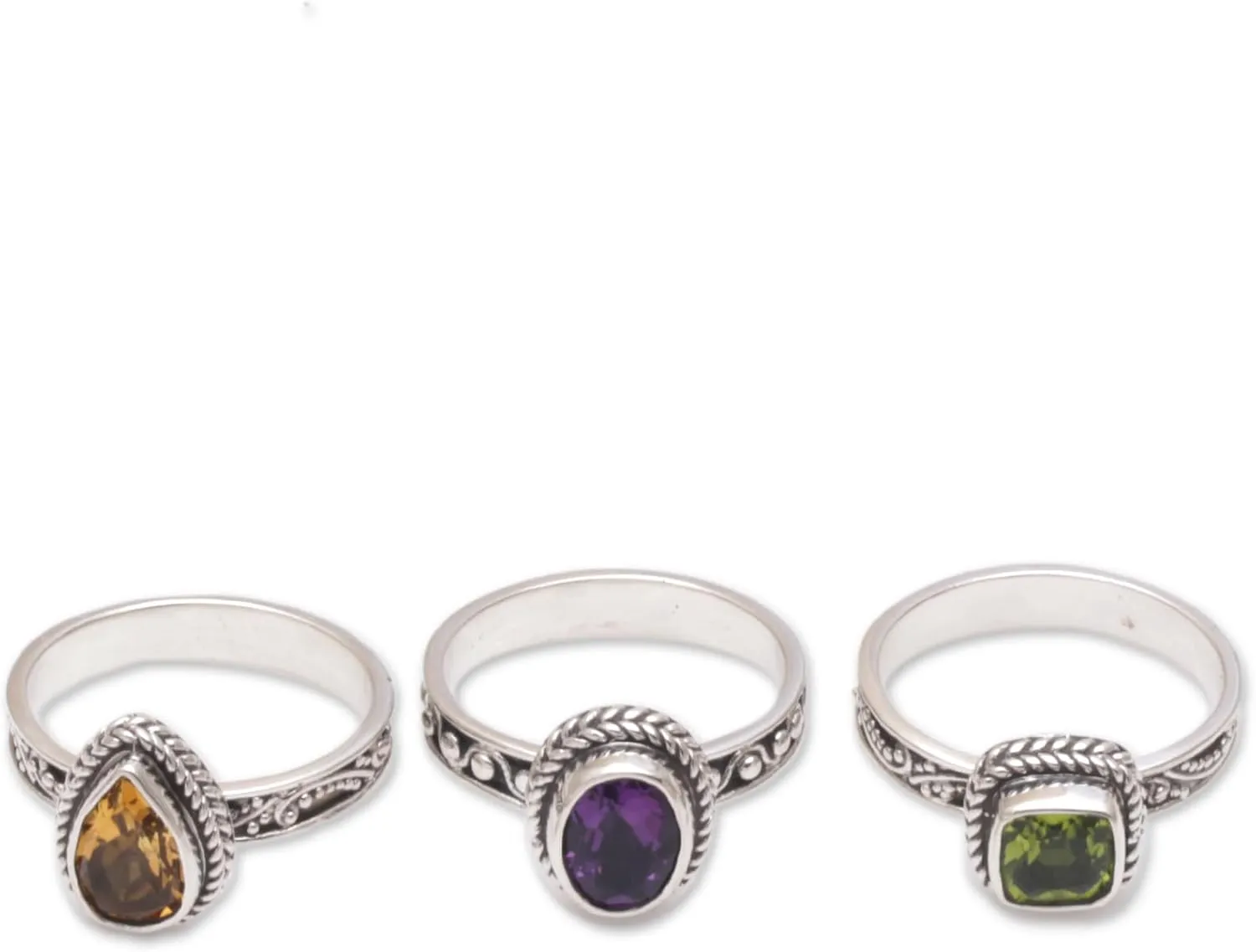 NOVICA Multi-Gem Peridot .925 Sterling Silver Ring 'Perfect Prism'