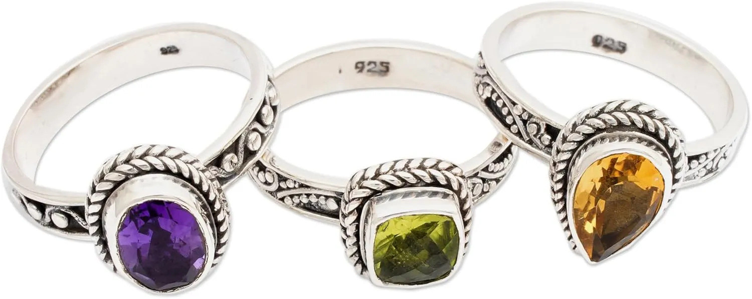 NOVICA Multi-Gem Peridot .925 Sterling Silver Ring 'Perfect Prism'