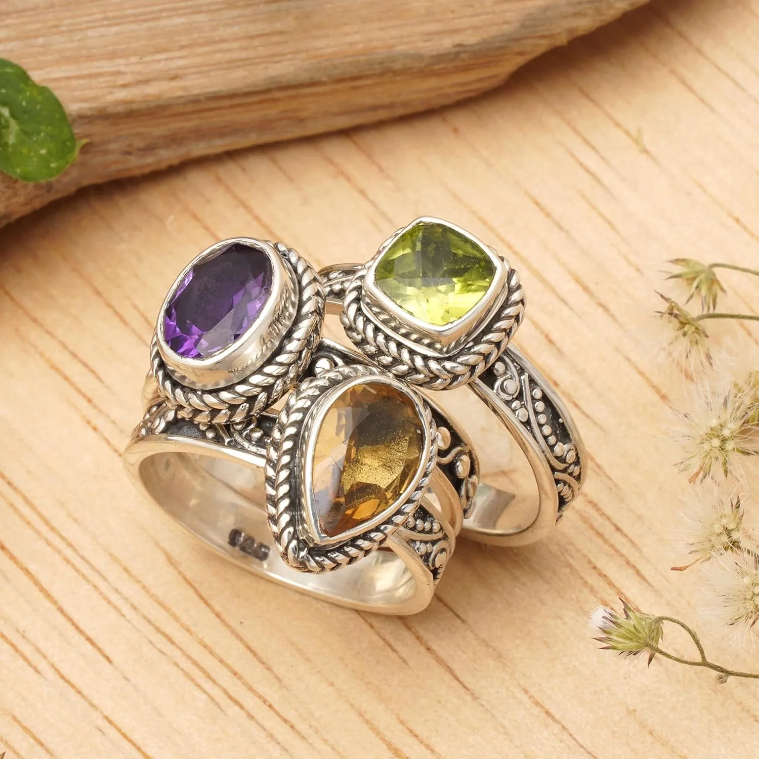 NOVICA Multi-Gem Peridot .925 Sterling Silver Ring 'Perfect Prism'