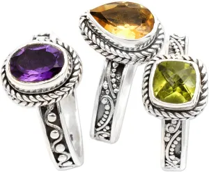 NOVICA Multi-Gem Peridot .925 Sterling Silver Ring 'Perfect Prism'