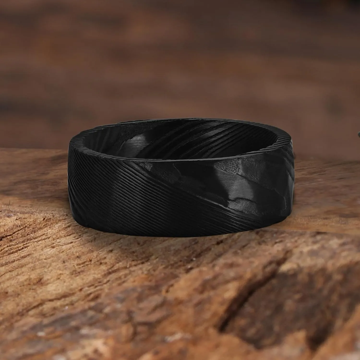 NUNCAD Damascus Ring 8mm Black/Gold/Silver Engagement Wedding Bands Jewelry Gifts for Boys Father's Day Size 7-12