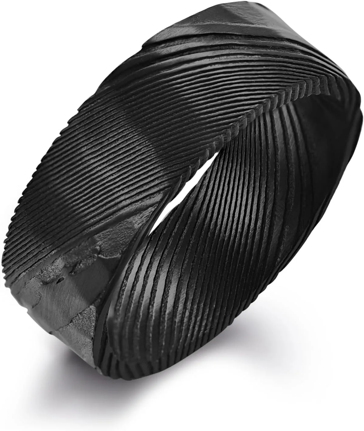 NUNCAD Damascus Ring 8mm Black/Gold/Silver Engagement Wedding Bands Jewelry Gifts for Boys Father's Day Size 7-12