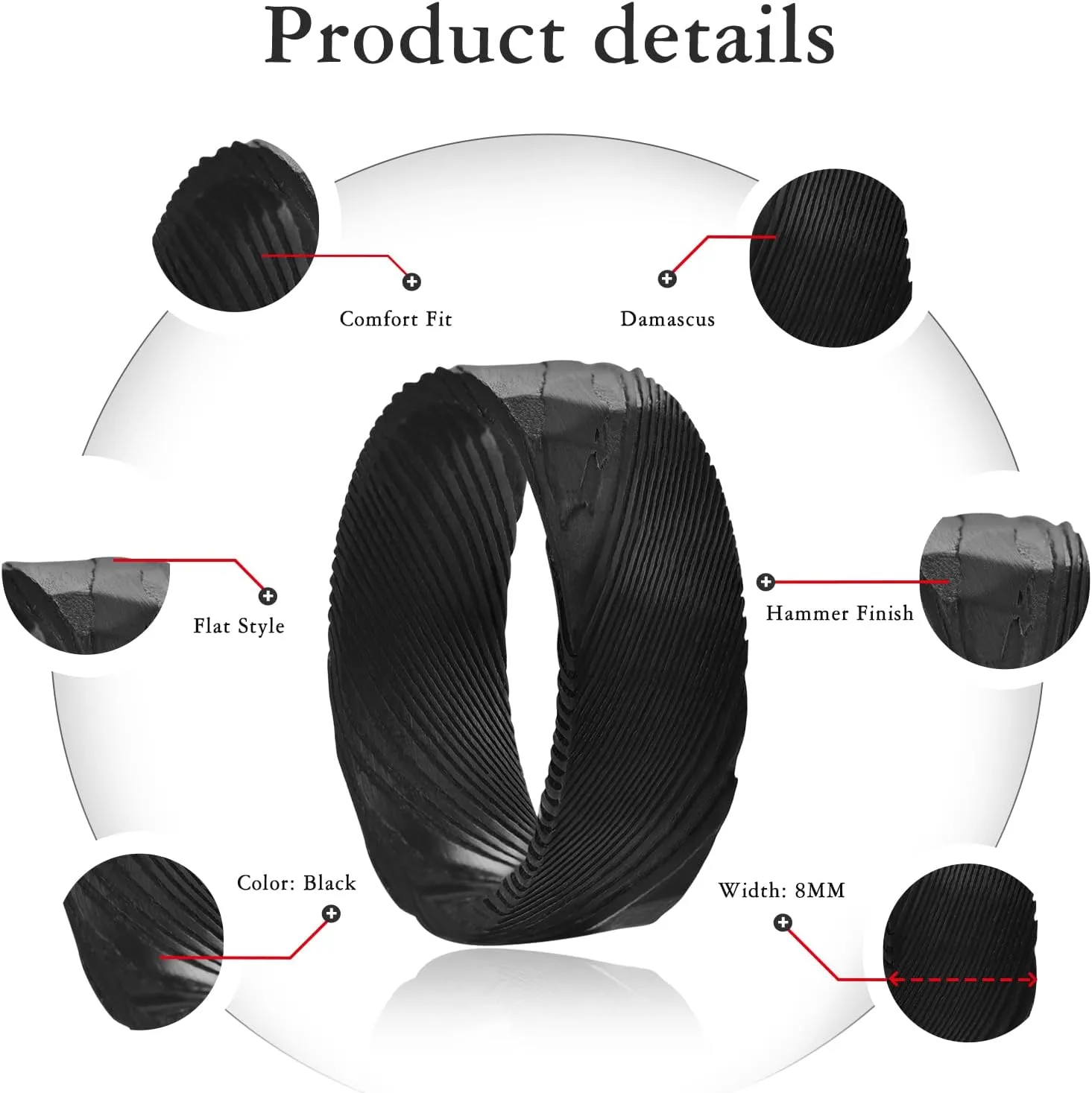 NUNCAD Damascus Ring 8mm Black/Gold/Silver Engagement Wedding Bands Jewelry Gifts for Boys Father's Day Size 7-12