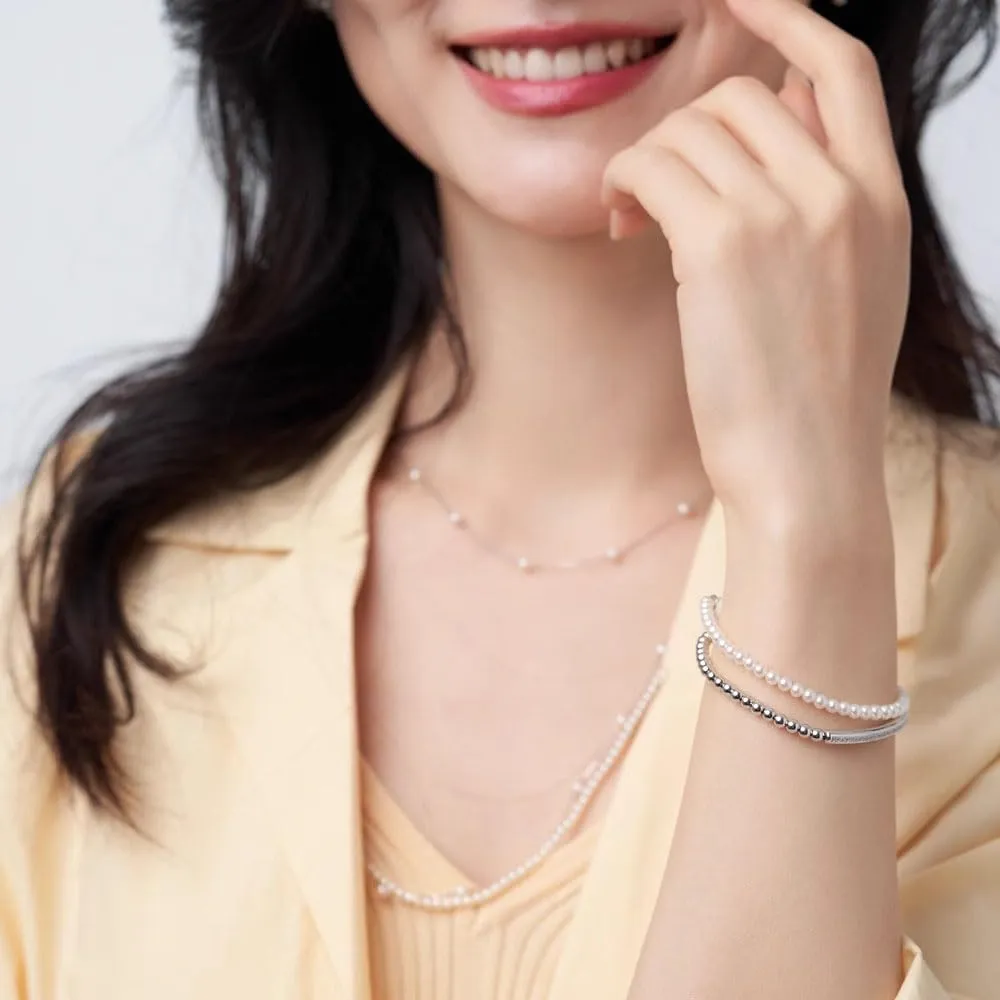 NUZON 4MM Gold Beaded Chain Bracelet for Women Dainty 18K Gold Plated CZ Curved Bar Bracelet Stretch/Lobster Clasp 2 Options