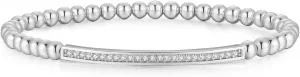 NUZON 4MM Gold Beaded Chain Bracelet for Women Dainty 18K Gold Plated CZ Curved Bar Bracelet Stretch/Lobster Clasp 2 Options