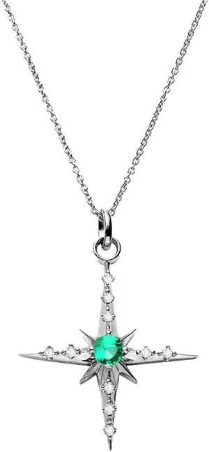 OAK & LUNA Glistening Northern Star Necklace with Diamond or Green Emarald - Designer Gift for Her, Women - Jewelry for Christmas, Birthday, Anniversary