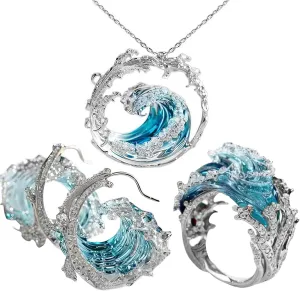 Ocean's Oath Jewelry Set, Wear The Waves, Adjustable Ocean Rings, Necklace, Earring, Wave Necklace for Women, Marine Theme Jewelry Packs, Womens Jewelry Set, Gifts for Women