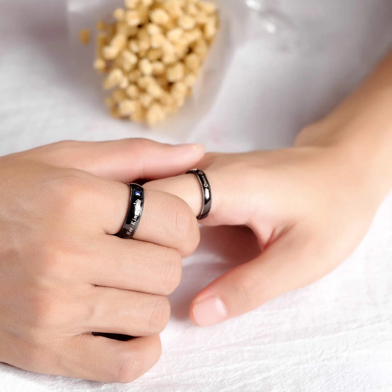 OIDEA Stainless Steel His Queen Her King Crown Ring Bands for Couples Wedding Ring Bands,Black,Size 4 to 13