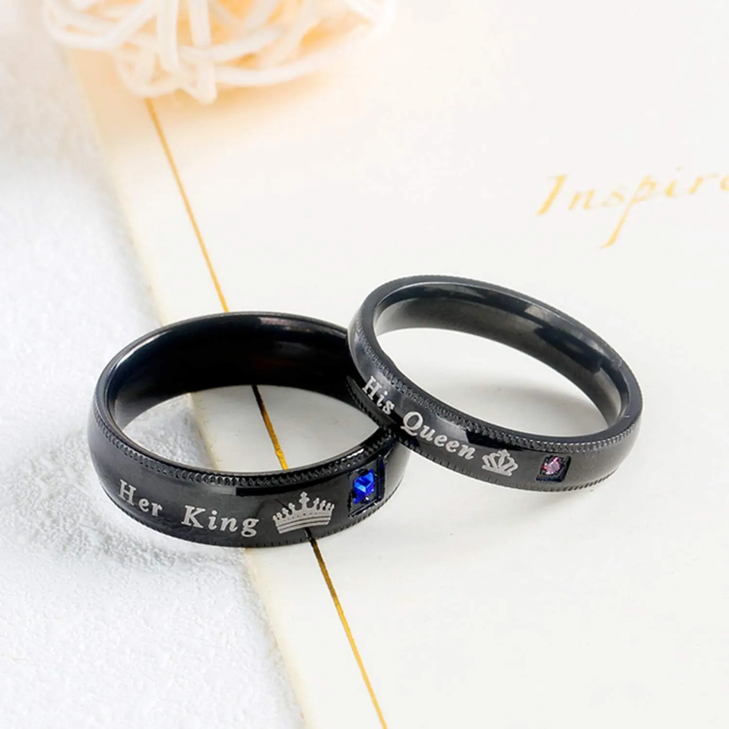 OIDEA Stainless Steel His Queen Her King Crown Ring Bands for Couples Wedding Ring Bands,Black,Size 4 to 13