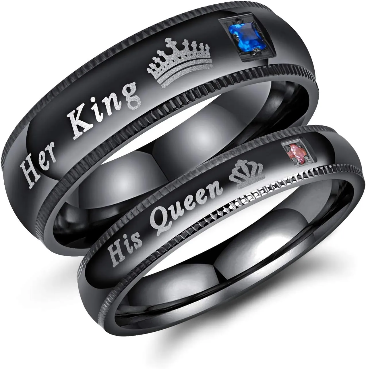 OIDEA Stainless Steel His Queen Her King Crown Ring Bands for Couples Wedding Ring Bands,Black,Size 4 to 13