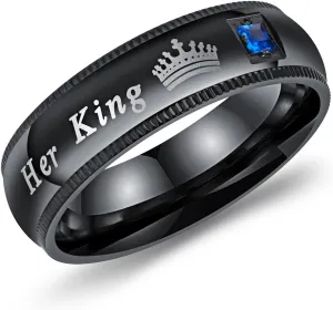 OIDEA Stainless Steel His Queen Her King Crown Ring Bands for Couples Wedding Ring Bands,Black,Size 4 to 13