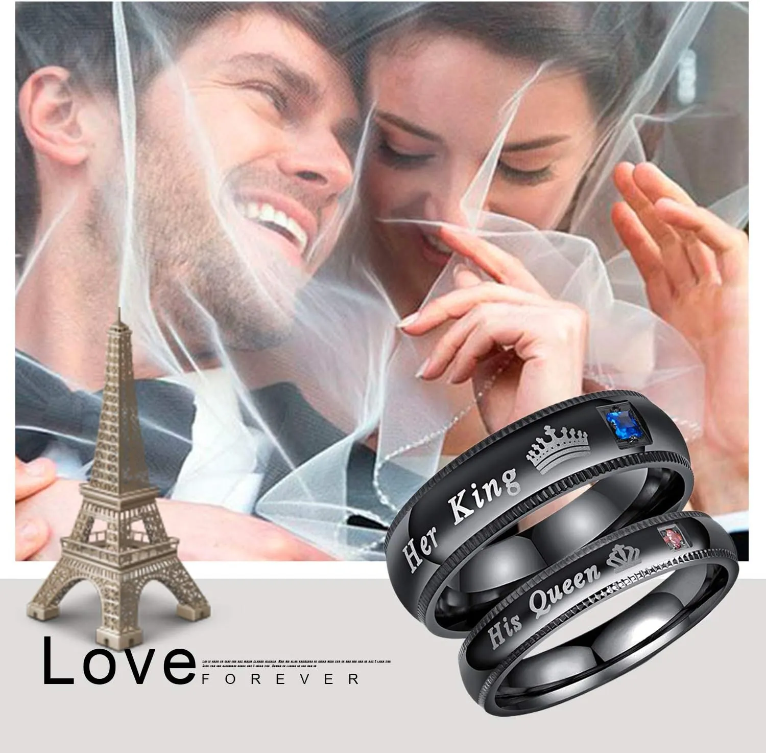 OIDEA Stainless Steel His Queen Her King Crown Ring Bands for Couples Wedding Ring Bands,Black,Size 4 to 13