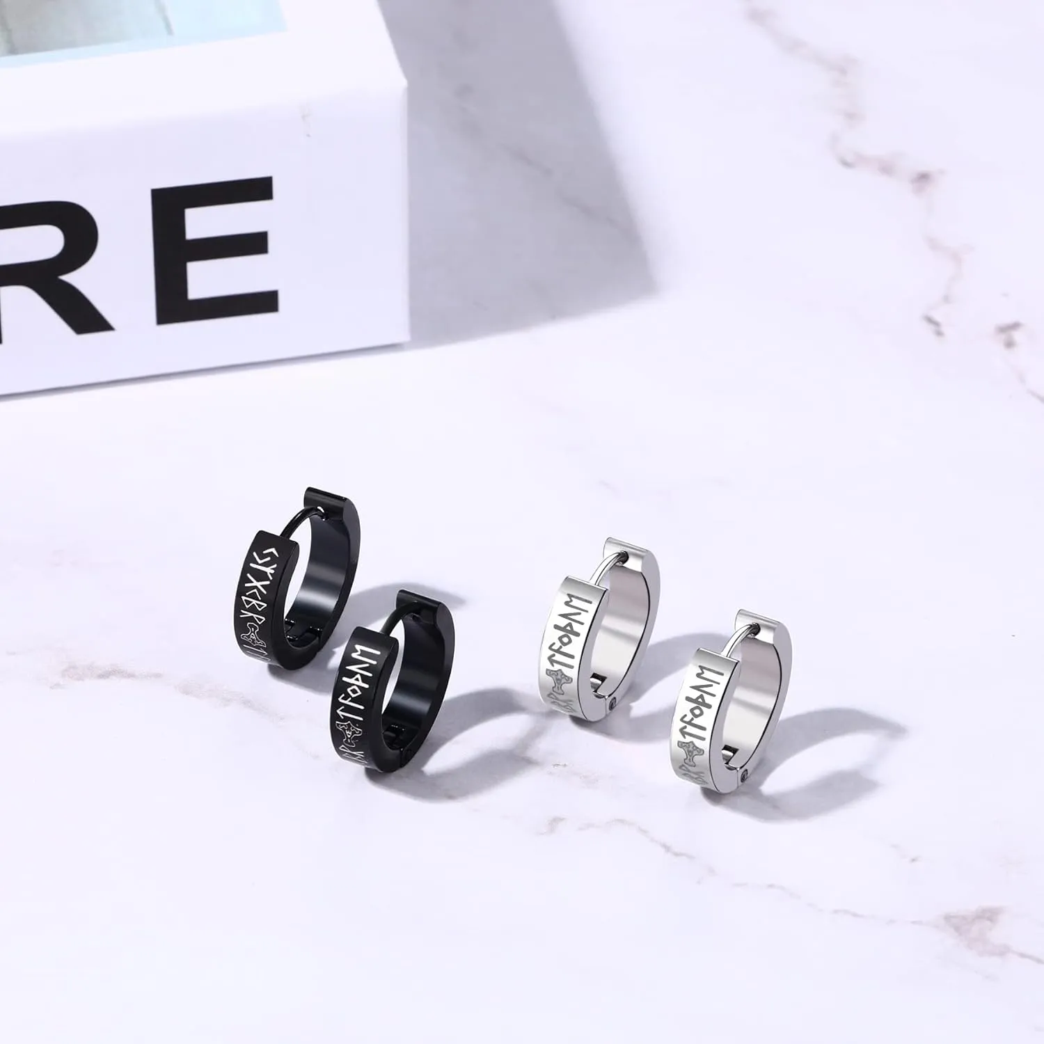 OIDEA Viking Runes Hoop Earring for Men: Stainless Steel Fake Earrings No-Piercing Clip On Earrings Hypoallergenic Mens Earrings Ear Clips Amulet Protection Jewellery Gift