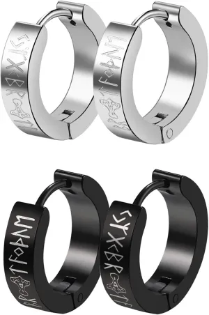 OIDEA Viking Runes Hoop Earring for Men: Stainless Steel Fake Earrings No-Piercing Clip On Earrings Hypoallergenic Mens Earrings Ear Clips Amulet Protection Jewellery Gift