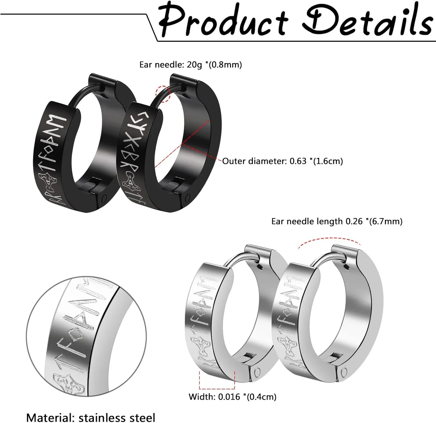 OIDEA Viking Runes Hoop Earring for Men: Stainless Steel Fake Earrings No-Piercing Clip On Earrings Hypoallergenic Mens Earrings Ear Clips Amulet Protection Jewellery Gift