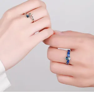 OIDIMS Matching Astronaut Couple Rings Sterling Silver Plated Crystal Planet Star Promise Rings for Him Her Adjustable Open Band Wedding Sets with Cubic Zirconia Valentines Engagement Jewelry