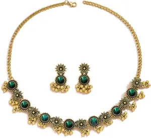 OIDIMS Vintage Daisy Jewellery Set Tassel Dangling Beaded Ball Austrian Crystal Earring Necklace Ethnic Bollywood Choker Necklace Drop Earrings Bridal Wedding Party Prom Wear Fashion Gift for Women