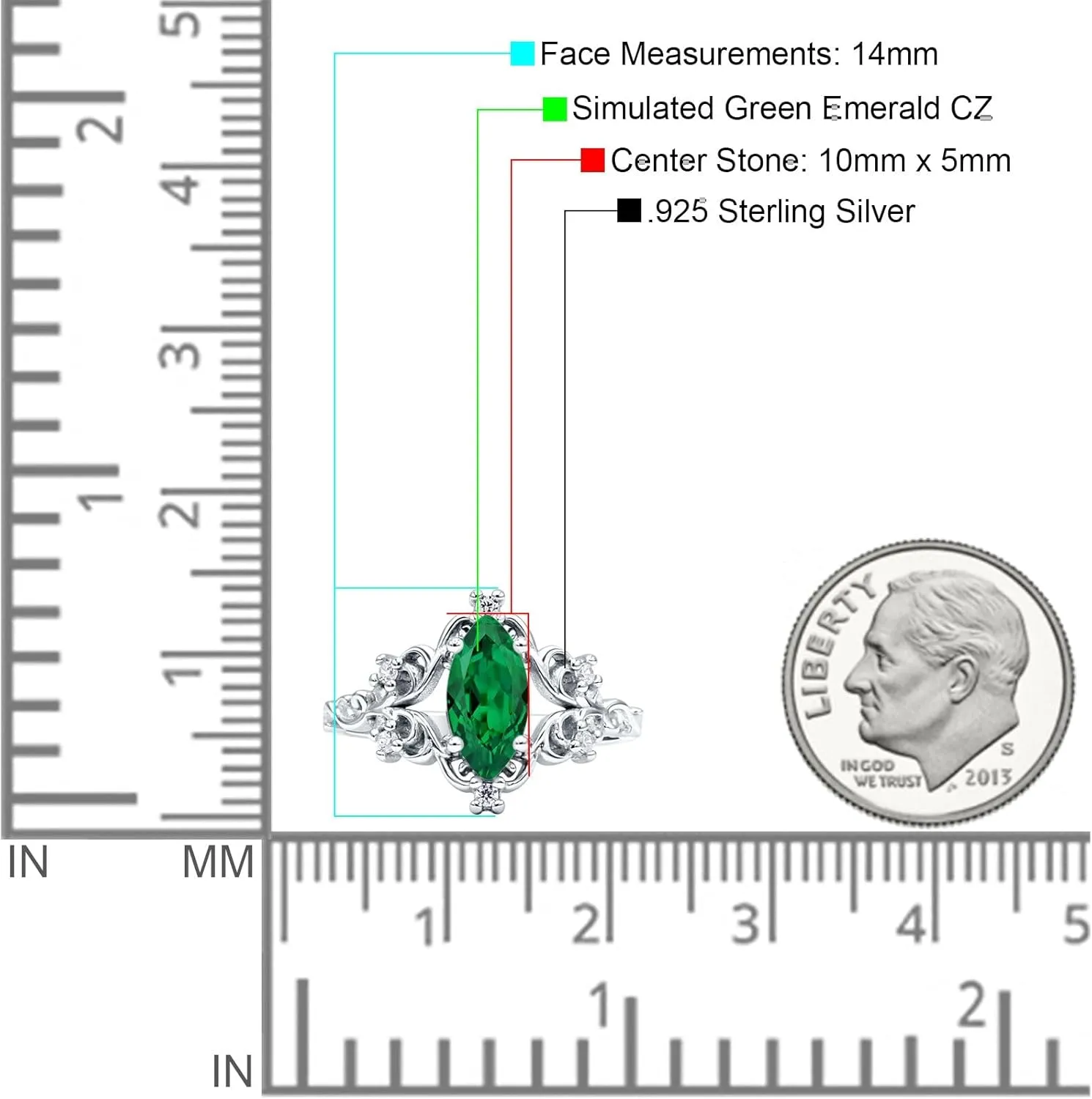 OMRANII Art Deco Marquise Shaped Floral Designer Vintage Style Cubic Zirconia Wedding Engagement Ring Solid 925 Sterling Silver