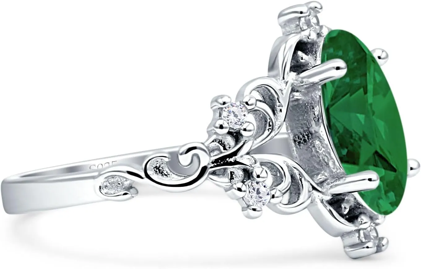 OMRANII Art Deco Marquise Shaped Floral Designer Vintage Style Cubic Zirconia Wedding Engagement Ring Solid 925 Sterling Silver