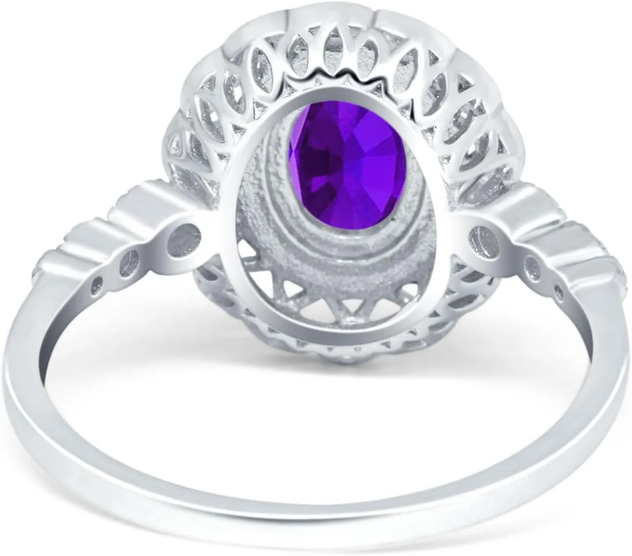 OMRANII Art Deco Oval Natural Amethyst Beaded Cocktail Ring Vintage Style CZ Wedding Engagement Rings For Women 925 Sterling Silver Gifts For Her